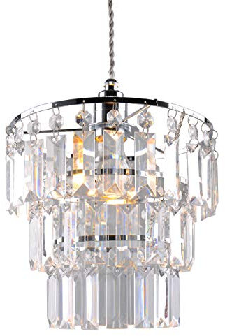 Modern Crystal Ceiling Pendant Light Shade,Easy Fit Shade,Chrome Plated Frame with Clear Acrylic Jewel Effect Droplets,Ceiling Light Shade –Clear(1016Clear/02)