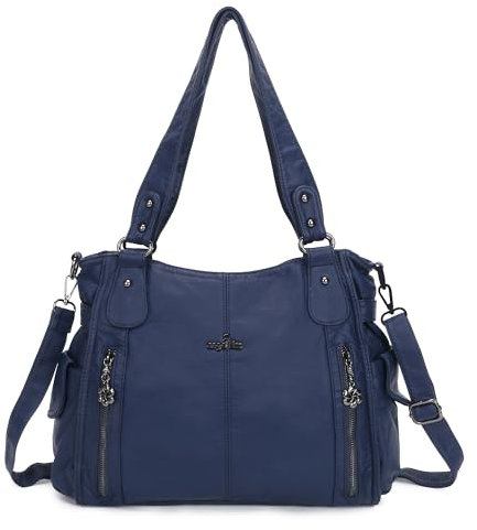ZOCAI AngelKiss Handtasche Damen Schultertasche Multifunktionale Umhängetaschen Gewaschenes Veganes Leder Wasserdicht mit Reißver Schlusstaschen Reißverschlusstasche (Blau 2)