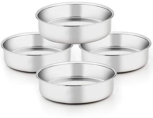 Homikit 9½ Inch Cake Tin Set of 4, Stainless Steel Round Cake Mould for Baking, Cake Baking Pan with One Piece Design, Ideal for Christmas Birthday Wedding, Healthy & Sturdy, Dishwasher Safe
