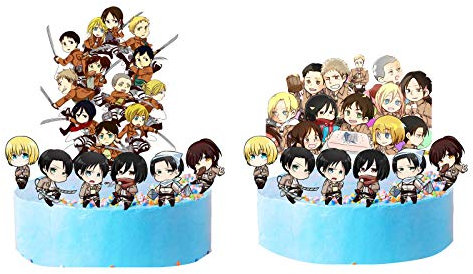 14 Stück Kuchendekorationen AOT Happy Birthday Party Supplies Anime Figuren Cupcake Dekorationen für Jungen