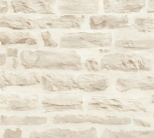 Profhome Papier Peint Effet Pierre Naturelle Mat - Beige, Blanc-Crème - Tapisserie Murale Intissée Lisse pour Cuisine et Salle à Manger - Design Moderne et Élégant - 5,33 m2-355803-GU