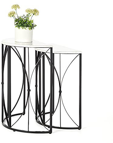 Penguin Home® Beistelltisch 2er Set, Marmor und Eisen, weiß/schwarz, 51x25.5x58.5cm & 45.7x23x53.5cm