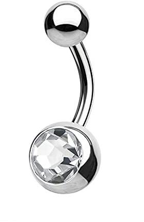 Warrior Banana-Bauchnabelpiercing mit weißem Stein, steriles Bauchnabelpiercing aus Titan, 14G (1,6 mm), Bodypiercing-Stab, 1 Stück, PTD-02 (14 mm)