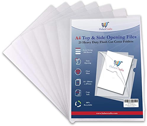 Plastic Wallets A4 Top and Side Opening File Heavy Duty Clear Plastic Sleeves Document Folder Top & Side Pockets Tidy File Thick Heavy Duty 150 Micron Easy Open Copy Safe (to Fit A4 Size - 25 Files)