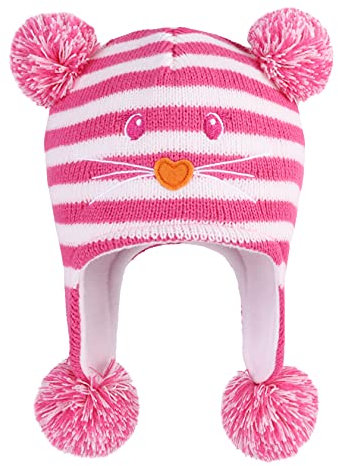 LANGZHEN Kleinkind Kinder Kleinkind Winter Hut, Earflap Strick Warme Kappe Fleece gefütterte Mütze für Baby Jungen Mädchen (Katze -Rose, 6-12 Monate)