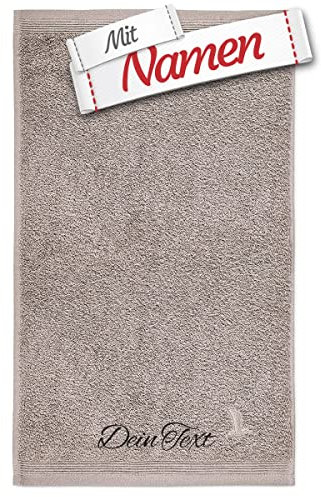 möve Superwuschel Handtuch mit Namen Bestickt, 50x100 Cashmere Grau Baumwolle, Personalisiert bestickte Handtücher, Bad Frottee Handtuch besticken Lassen