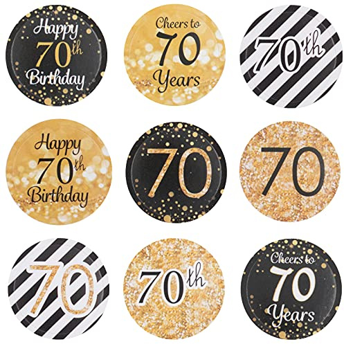 216Pcs Geburtstag Jubiläum goldene Hochzeit Sticker Jahrestag Etiketten Aufkleber Süßigkeit Runder Aufkleber Beifall Geschenk-Verpackung Gastgeschenk Hochzeit Mitgebsel Feier Party Dekoration (70th)