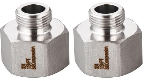 Windblowgrass Stainless Steel Pipe Fittings,Faucet Supply Hose Adapter,1/2 Female to 3/8 Male Reducer Adapter, Compression Water Hose Adapter with Metal Filter Washer 2 Pack