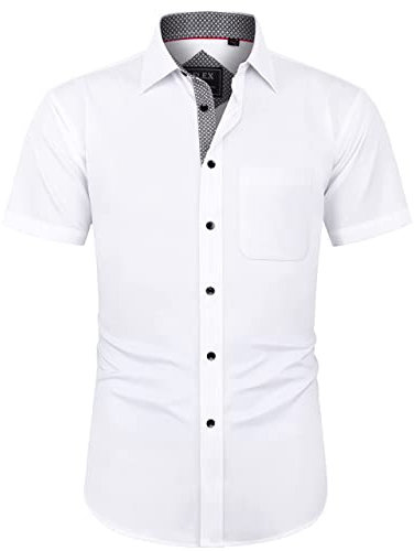 J.VER Men's White Dress Shirt Short Sleeve Regular Fit Casual Formal Shirt Button Down Wedding Business Work Office Stretch Non Iron L