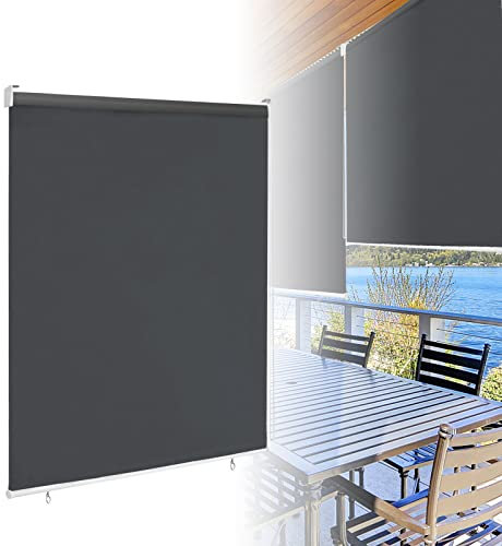 ACXIN Außenrollo Senkrechtmarkise Sonnenschutzrollo Verdunkelungsrollo Rollo Beschattung Sonnenschutz Balkonrollo UV Schutz (100 x 140 cm, Anthrazit)