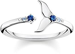 THOMAS SABO Damen Ring Schwanzflosse mit blauen Steinen 925 Sterlingsilber, Geschwärzt TR2386-644-1