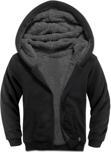 LLdress Ragazzi Giacca in Pile Cappuccio Cerniera Bambini Felpa con Maglione Caldo Calda Inverno Sudore Fodera in Pile Autunnale Pullover Ourdoor(Nero XL)
