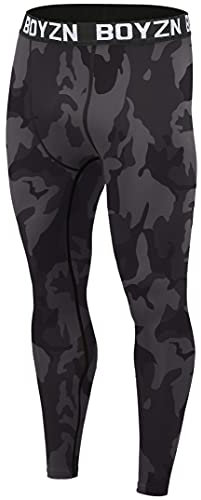 Boyzn 1er Pack Sport Leggings für Herren, Funktionsunterwäsche Kompressionshose Herren Fitness Strumpfhosen, Laufhose Tight Lange Unterhose Schnelltrocknende Sporthose Trainingshose Camo Black-XL