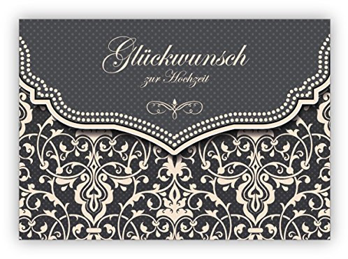 10x Feine Hochzeitskarte mit Vintage Damast Muster in edlem Grau: Glückwunsch zur Hochzeit • edle Glückwunschkarte um dem Brautpaar zu gratulieren