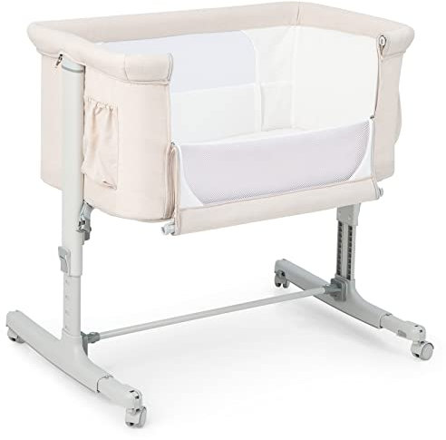 DREAMADE 2 in 1 Beistellbett & Babywiege, 5-stufig Höhenverstellbar Babybett mit Matratze, Zustellbett Kinder ab Geburt bis 9 kg, 10° Neigung Reisebett Baby mit Rollen (Beige)