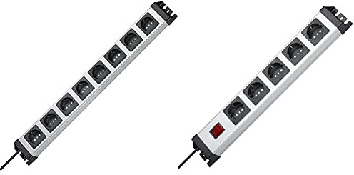 Kopp 226920014 Powerversal Steckdosenleiste, 8-Fach, IP 20, Grau, Schwarz & Powerversal Steckdosenleiste, 5-fach, mit beleuchtetem Schalter, IP 20, 226620015