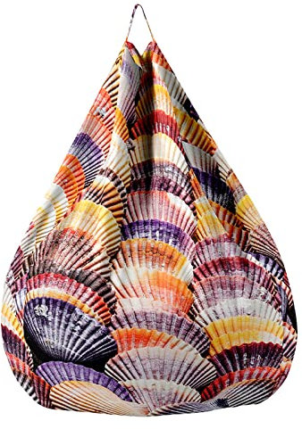 Treer Housse de Pouf Poire sans Remplissage, Motif Coquille Housse Pouf Poire Doux Coton et Lin Housse de Sac de Haricots avec Fermeture Éclair, Fauteuil Poire (100x120cm,Coquille)