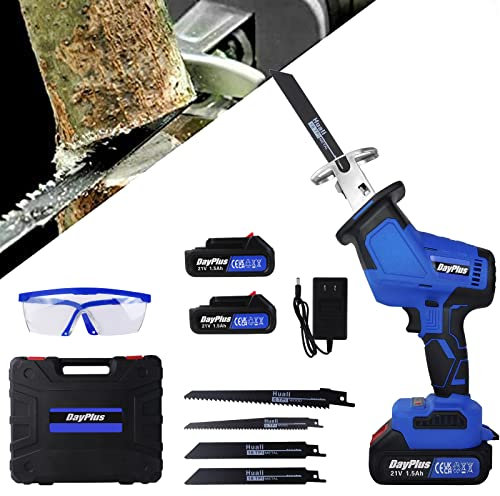 ZanGe Reciprocating Saw w/ 2xLithium-Ion Batteries and A Charger, 0-3000SPM Variable Speed, 4pcs Blaces Reciprocating Saw for Wood Metal PVC Cutting, Portable Saw w/Carry Case & Goggles