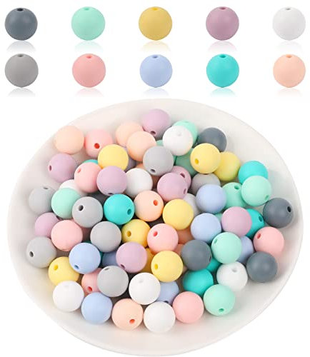Set di 100 perline in silicone colorate per fai da te, 12 mm, perline rotonde in silicone, per collane, bracciali, portachiavi, gioielli, fai da te