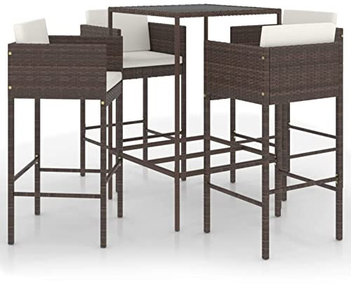 Festnight Gartenbar-Set 5-TLG.Type5 Garten Barset mit Kissen Rattan Bartisch mit 4 Poly Rattan Theke Bar Gartenmöbelset Gartenbar Sitzgruppe Braun