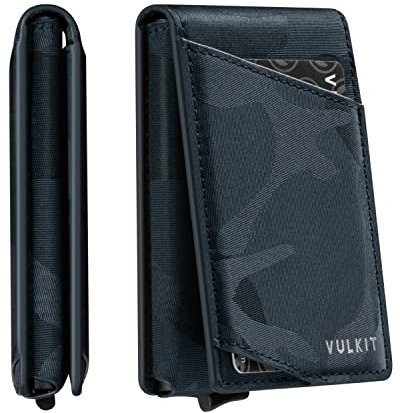 VULKIT Pop Up Porte-Cartes Portefeuille Mince pour Hommes Portefeuilles à Deux Volets minimalistes Blocage RFID Fermeture magnétique Peut contenir 12 Cartes