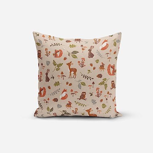 SCHÖNER LEBEN. Housse de coussin Forest Wood Animals - Animaux de la forêt - Marron et vert - Différentes tailles - Dimensions : 40 x 40 cm (H x l)