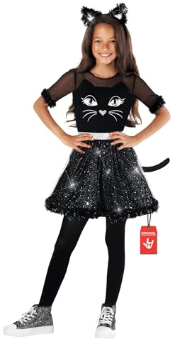 Morph Costume Gatto Nero Bambina, Costume Halloween Bambina | Vestito con Coda, Gonna Glitterata & Cerchietto con Orecchie, Perfetto per Halloween, Ideale per il Gioco di Ruolo