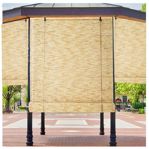 Natür Bambusrollo Bambus Rollo, Schilf Vorhang Bambus Rollo Sichtschutz Rollo mit Lifter,Aussenbereich Wetterfest Sonnenschutz,für Fenster Türen,Anpassbar,80x180cm/31.5x70.8in(WxH)