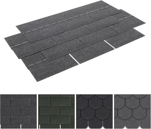 FUKEA Asphalt Roof Shingles-18pcs/2.61sqm 3 Tab Shingles Self-Adhesive Sheds Roofing Felt Shingles Tiles Thermal Insulation Roof Felt for Sheds for Most Rooftop, Square, Sierra Gray