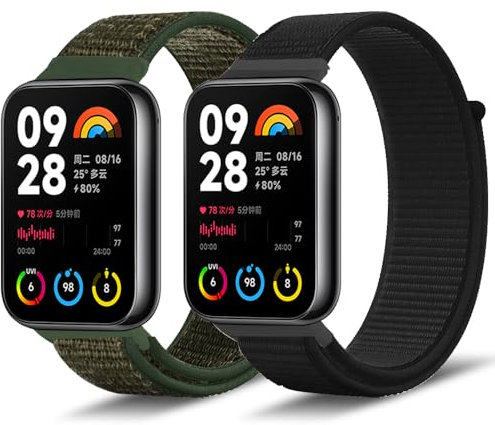 Niboow Cinturino per Xiaomi Smart Band 9 Pro/Xiaomi Smart Band 8 Pro, Ricambio Watch Band Sport Nylon Traspirante Leggero Cinturino per Xiaomi Redmi Watch 5 / Xiaomi Redmi Watch 4 - Nero + Verde