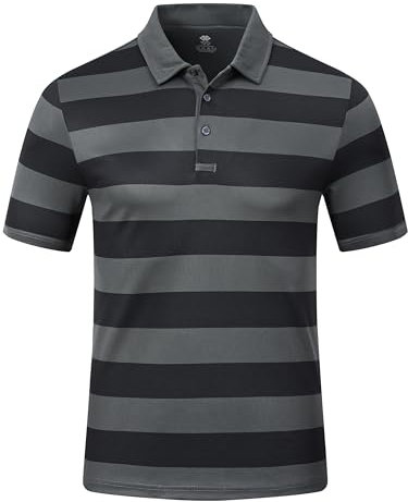 MoFiz Mens Polo Shirts Short Sleeve Striped Casual Golf Work Top Breathable Outdoor Tactical Hiking Active Sports Polo T-Shirt Striped Grey Size L