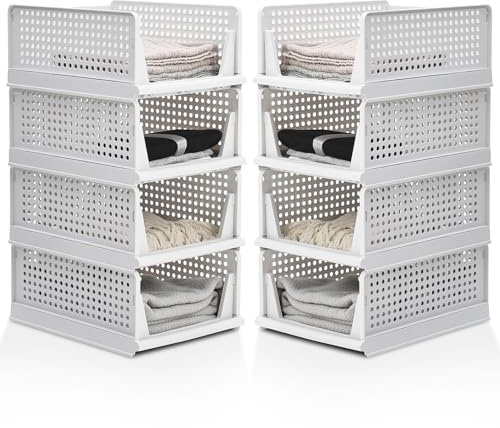 Qivange 8er Pack Schrank Organizer Kleiderschrank Ordnungssystem Kleiderschrank Organizer Stapelbare Faltbar Aufbewahrungsbox Platzsparende Schrank Schublade Schubladeneinsatz Regal