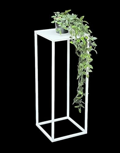 DanDiBo Sgabello per fiori in metallo bianco, rettangolare, 50 – 70 cm, tavolino da tavolo 96482 con colonna di fiori, moderno supporto per piante (60 cm)