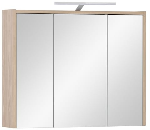 Badezimmer Spiegelschrank Spiegel mit LED Leuchte 74,5cm breit, Eiche hell