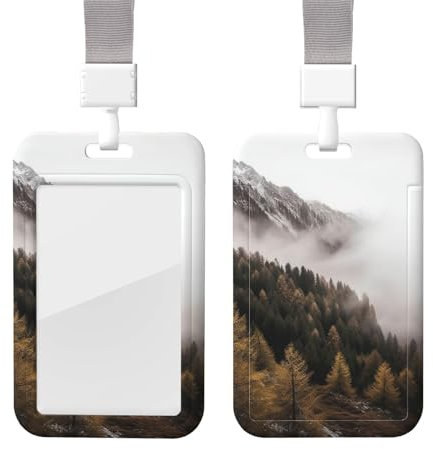 Ausweishalter mit abnehmbarem Umhängeband, Motiv: Landschaft von Bäumen und Bergen, umgeben von Nebel, wasserdicht, für Krankenschwestern, Ärzte, Lehrer, Büro