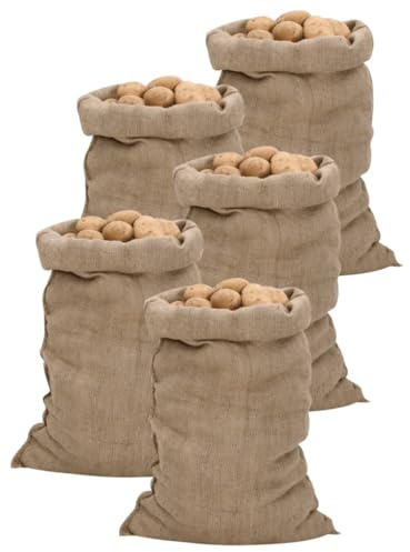 vidaXL Jutesack 5 STK., Sack für Haus Garten, Jutebeutel für Transport von Spitzen und kantigen Materialien, Kartoffelsack Jutesäckchen, 100% Jute