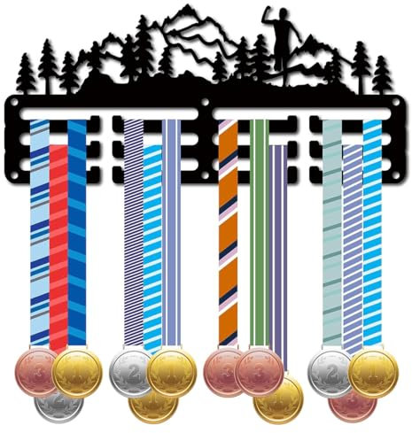 Duoleimi Medaillenhalter Laufsport - Wandregal aus Metall für Medaillen, Auszeichnungen und Pokale - Medaillenhalter Aufhänger zum Aufbewahren und Aufhängen von Medaillen - Schwarz 29x13cm