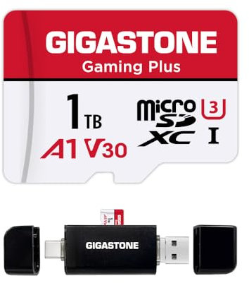 [Gigastone] 1TB Micro SD Card with USB Type C Card Reader, Gaming Plus, MicroSDXC Memory Card for Nintendo-Switch 1, 4K Video Recording, UHS-I A1 U3 V30 C10, up to 150MB/s, with Adapter