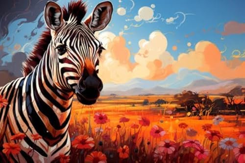 adrium Holz-Bild 50 x 30 cm: Porträt eines Zebras in der Savanne. Ölgemälde im Stil des Impressionismus. Generative KI. (211790641)