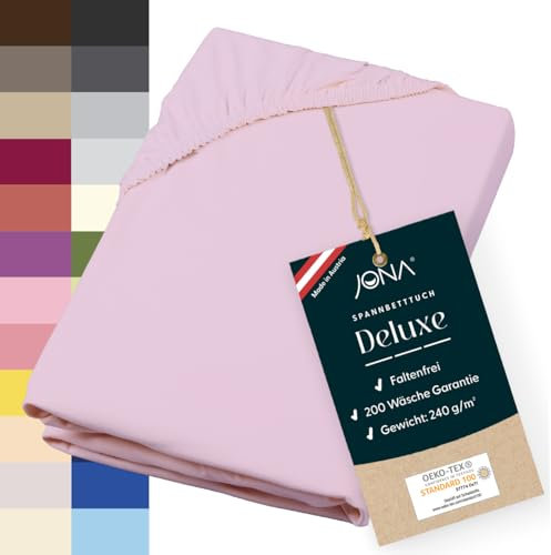 JONA SLEEP® Deluxe Spannbettlaken, Spannbettlaken in Hotelqualität - 240 g/m² - 150 Wäschen Garantie | Made in Austria (Rosenholz, 180-200 x 200-220 cm)