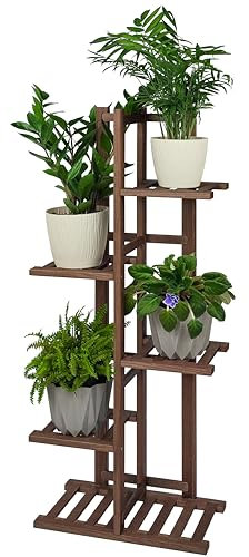 Wood Wedge Blumenständer, Vierstufiges Blumentreppe, Pflanzenständer, Multifunktional Blumenbank für Wohnzimmer Indoor, Balkon & Outdoor Garten, Massivholz, 103 x 20,5 x 39cm (Walnuss)