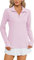 IECCP Women's Long Sleeve Golf Polo Shirts Collared V Neck Athletic Tennis Shirts Moisture Wicking Hiking Athletic Shirts Rash Guard with Thumb Holes and Pockets Pink L