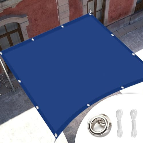 Sonnensegel Wasserdicht Sonnenschutz 6 x 6.5 m PES Polyester, Sonnenschutz 98% UV Schutz Sunprotect Professional Sonnensegel mit Kordel für Balkon Terrasse, Camping, Dunkelblau