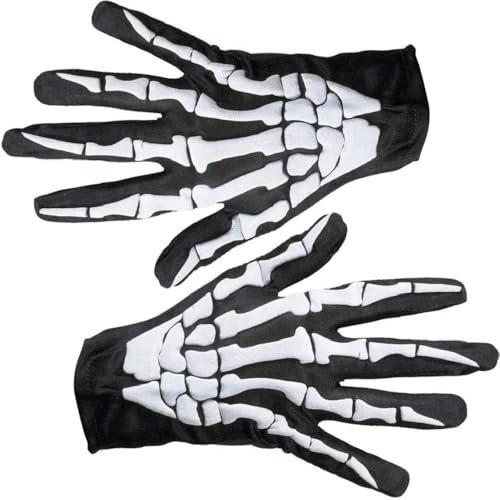 Hatstar Skelett Knochen Handschuhe schwarz | Kostüm Accessoire zu Halloween, Karneval, Fasching und Motto Partys | für Damen, Herren und Erwachsene