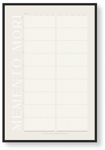 Ungerahmter Kalender Weeks of My Life - Make it Count mit dem Memento Mori Poster - 4.680 Wochen Life-Tracker - Perfekt für Selbstreflexion, Motivation und Zielsetzung - Karto - Memento Beige