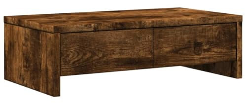 vidaXL Monitor Stand with Drawers - Smoked Oak Engineered Wood - Dual Monitor Riser - 50x27x15 cm - Max Load 25kg - Stable & Durable