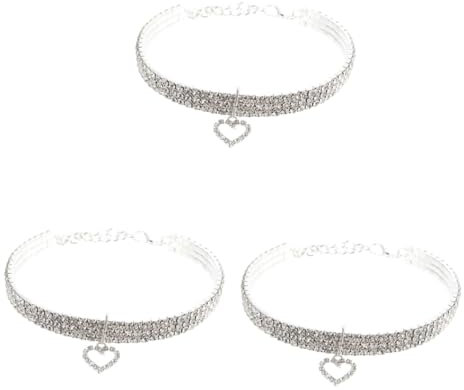 Toddmomy 3pcs Fashion Pet Puppy Dog Rhinestone Collar Dog Heart Shaped Necklace Pet Rhinestone Neckwear