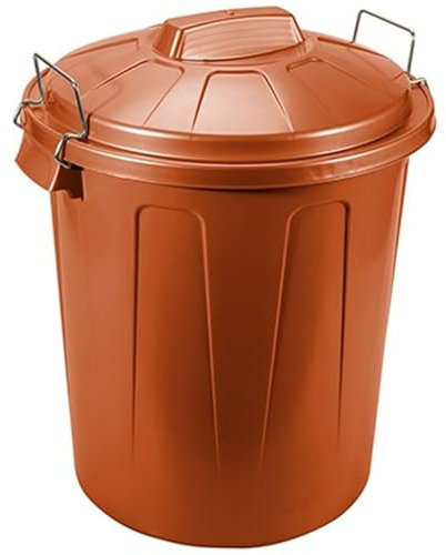 Acan Tradineur - Cubo de basura de plástico - Incluye tapa y asas metálicas - Fabricado en España - Contenedor de residuos - Capacidad de 51 Litros - Ø 44,6 x 55,7 cm - Color Marrón
