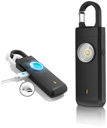 Taschenalarm,130dB Sirene Schrillalarm mit LED Taschenlampe, Persönlicher Alarm Schlüsselanhänger mit Stroboskop,Selbstverteidigung Alarm USB Aufladbar,Schlüsselanhänger für Frauen,Kinder,Senioren