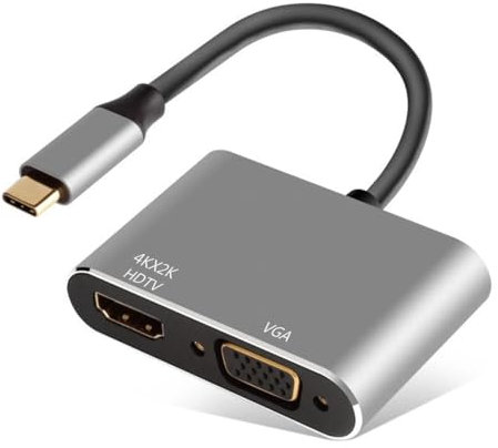 Znoogrn Adattatore da USB C a HDMI VGA, convertitore 2 in 1 da tipo C a VGA 4K HDMI per adattatore doppio monitor compatibile con MacBook Pro, iPhone 16 15 Pro Max, Surface Pro, PC, ecc